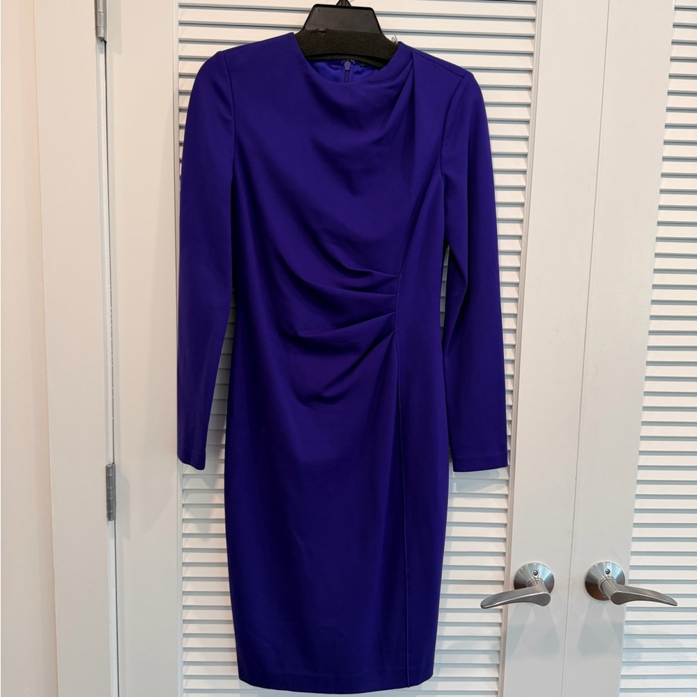Elie Tabari Ruched Long Sleeve Knit Dress / Size 2 / Grape / NWT